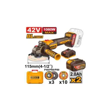 Amoladora 42v BL- 1080w-3000-6000- 9000rpm con 2 baterias 2a/42v y cargador, en maletin