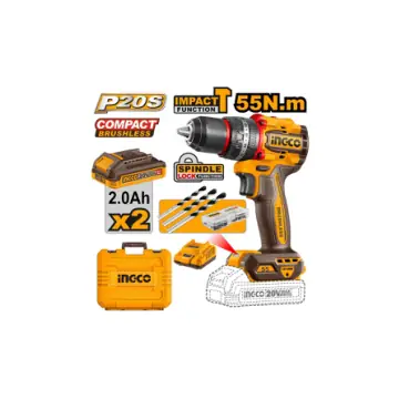 Taladro BL 20V con martillo-con 2 baterias de 2a mas cargador en maletin plastico - mandril 13mm-55n