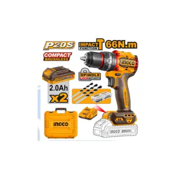 Taladro BL 20V con 2 baterias de 2a mas cargador en maletin - mandril 13mm-66n